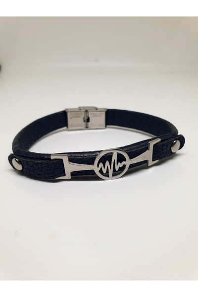 mama india alaçatı Heartbeat Figured Steel Men Bracelet 20 Cm No 10