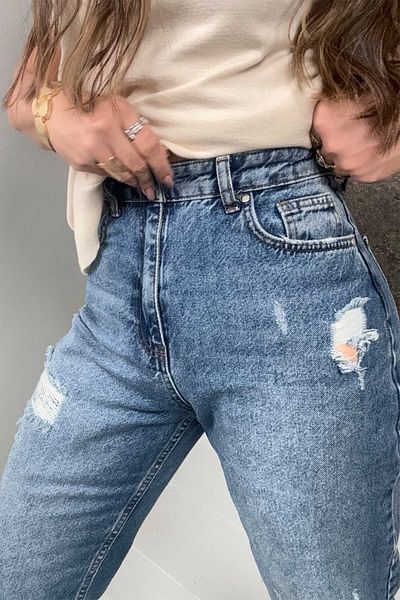 Sohotique By P Pantaloni de jeans pentru mama cu detaliu albastru