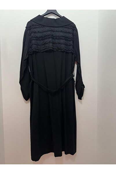 FUAT GÜRSEN Double Breasted Collar Button Closure Guipure Detail Black Cap