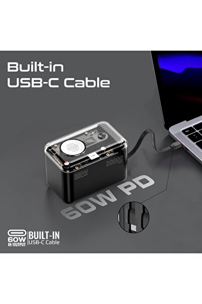 Promate 20000 mAh Power Bank,USB-C ,Lightning Cables, PD65W USB-C Port,27W USB-A Port,3W Apple Watch Charger