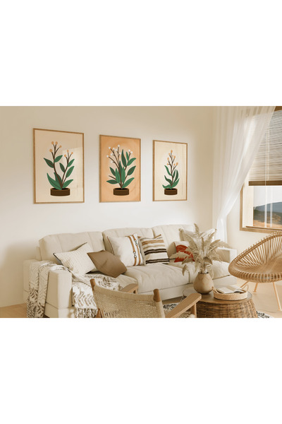 ARTCASTLE 3-компонентен комплект картини с дървена рамка „Зелено цвете“