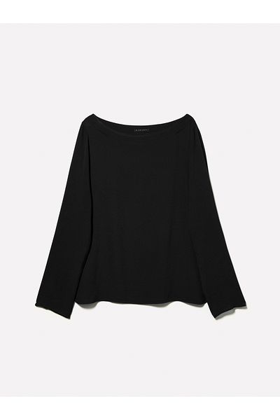 Sisley Γυναικεία μαύρη 100% βισκόζη άνετη μπλούζα με λαιμόκοψη με σχισμές στο πλάι
