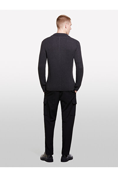 Sisley Men's Dark Gray Cotton Blend Lapel Collar Buttoned Double Breasted Jacket