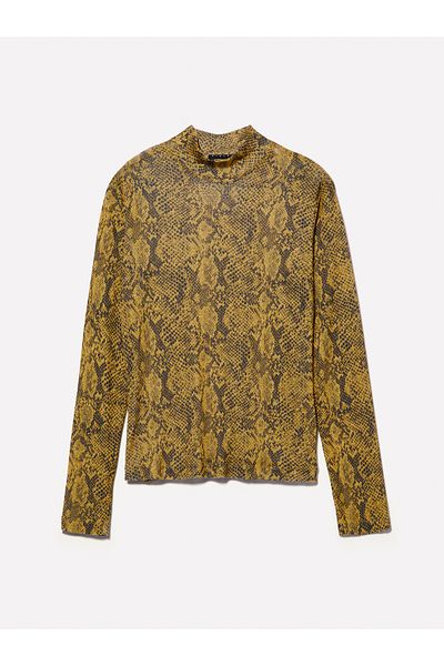 Sisley Tricou cu mânecă lungă, cu gât înalt, cu imprimeu galben, pentru femei