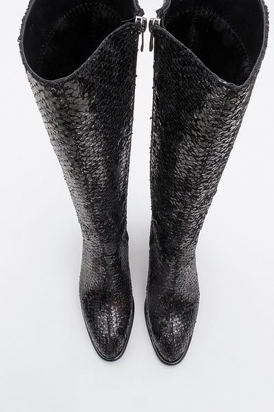LuviShoes Γυναικείες μπότες με χοντρό τακούνι ELLY με μαύρο σχέδιο