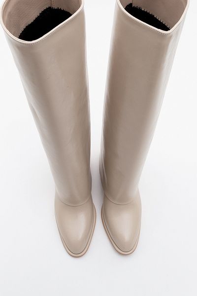 LuviShoes MAYBE Γυναικείες μπότες με χοντρό τακούνι σε μπεζ δέρμα
