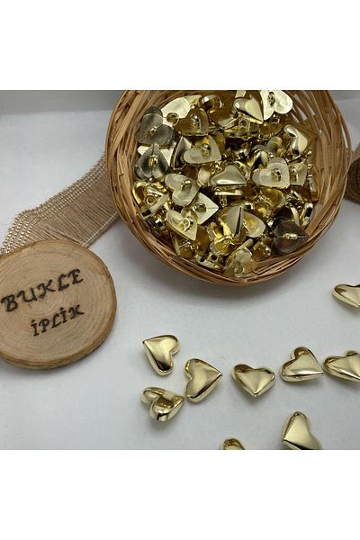 Bukle İplik Gold Look Heart Model - Metalized Button (6 Pieces)