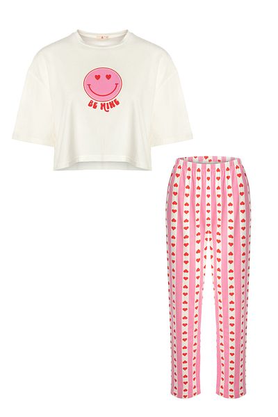 koza iç giyim Women's Cotton Short Sleeve Heart Pajamas Set