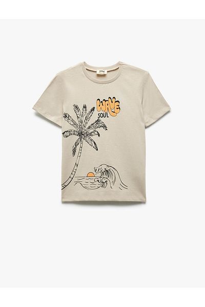 Koton Crew Neck Cotton Printed Short Sleeve Gray Boy's T-Shirt 5Skb10322Tk