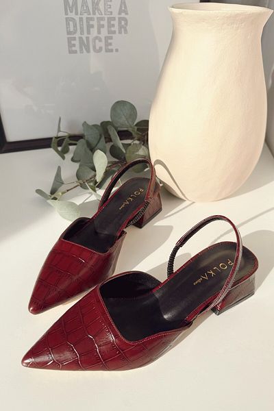 POLKA STORE Blush Crocodil din piele mată cu vârf ascuțit pantofi de damă cu toc bloc scurt
