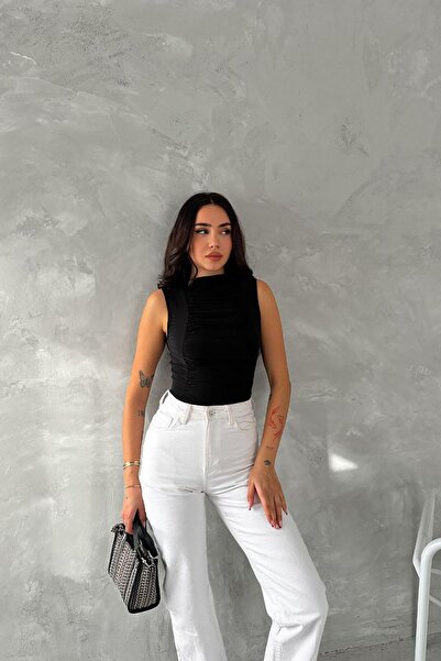 Deafox Black Zero Sleeve Sandy Fabric Blouse