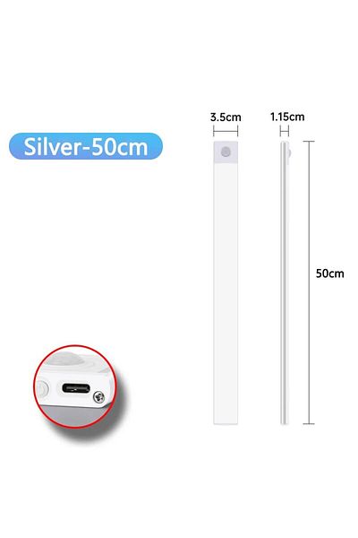 CENSHION Silvery 50CM Cabinet Lights Motion Sensor LED Wireless USB Under Ultra Thin Night Light For Kitchen