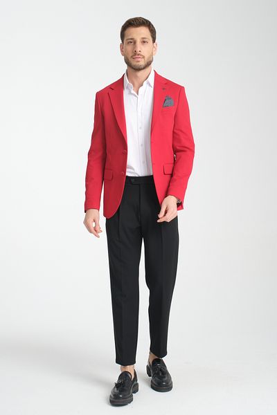 Frappoli Мъжко червено яке Battal Plus Size Slim Fit с подплата и копчета Baselnaa