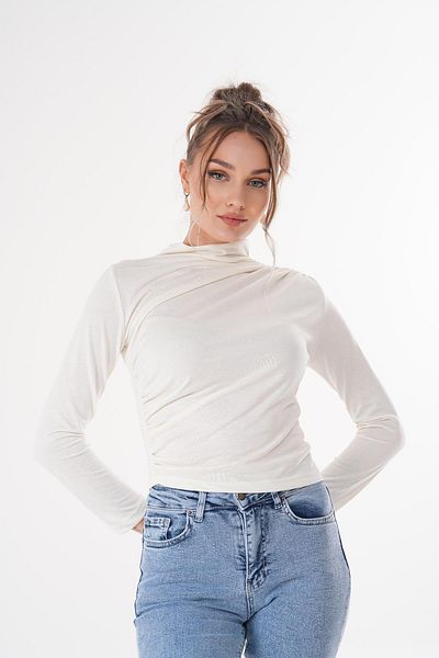 ŞİMAL Bluză de damă cu guler în picioare cu detaliu cu șnur 250184   -