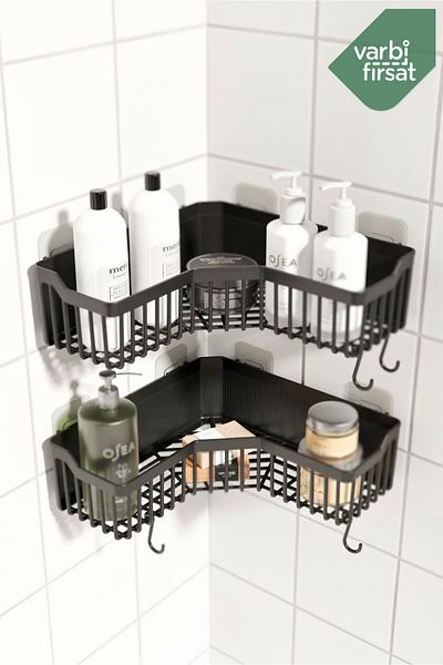 Varbifırsat Set of 2 Corner Bathroom Shelf, Shower Shampoo Holder and Wall Organizer