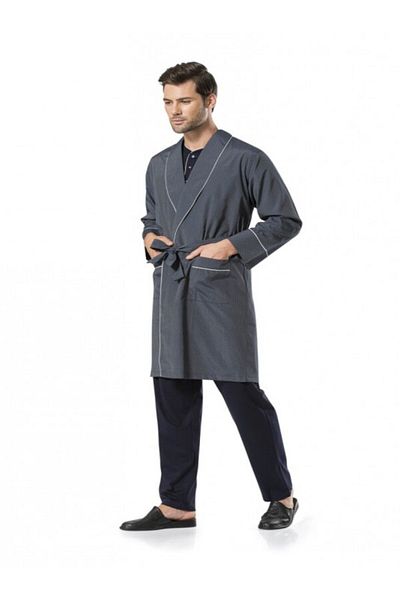 Pierre Cardin Men's Wide Fit Shawl Collar Navy Blue Groom Pajamas Set 5 Piece Dowry Set