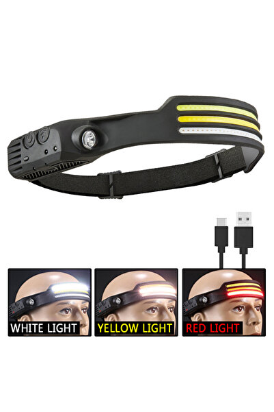 Choice مصباح أمامي W689-3 مزود بمستشعر LED ثلاثي الألوان ومصباح بحث للتخييم و...