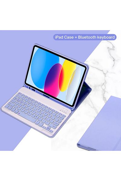 Choice لوحة مفاتيح إسبانية أرجوانية لجهاز iPad الجيل العاشر 2022 مقاس 10.9 بوصة مع لوحة مفاتيح، سلكية قابلة للفصل