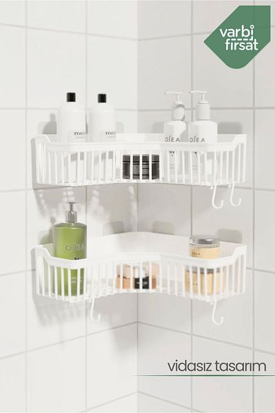 Varbifırsat Set of 2 Corner Bathroom Shelf, Shower Shampoo Holder and Wall Organizer