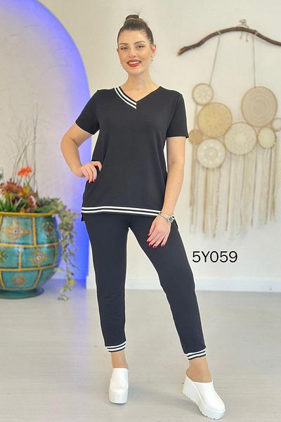 İnce Topuk V-Neck Short Sleeve Crystal Fabric Suit 5Y059
