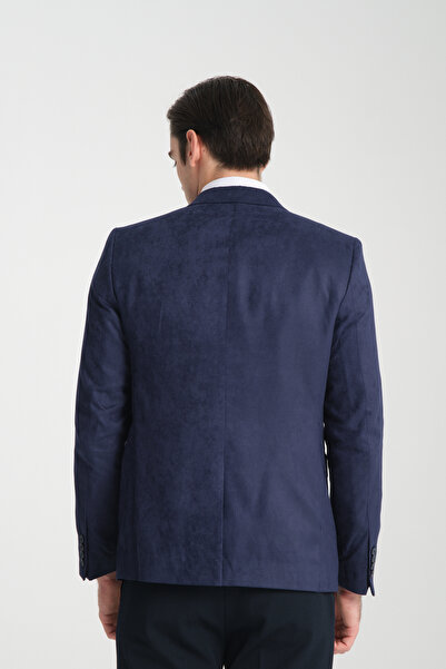 Frappoli Cencio Чоловічий відкритий темно-синій діагональний замшевий блейзер зі струнким кроєм та монокоміром