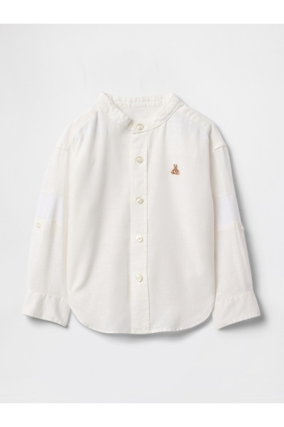 GAP Erkek Bebek Kırık Beyaz Brannan Bear İşlemeli Keten Karışımlı Gömlek