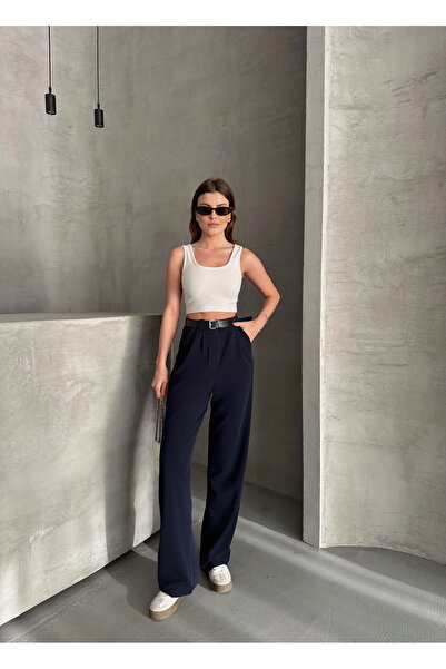 modazoom Жіночі брюки Rena з поясом, синього кольору, з еластичною стрічкою