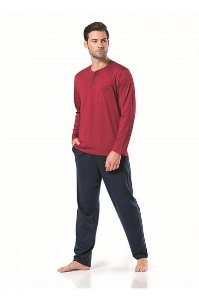 Pierre Cardin Ανδρικό μακρυμάνικο Σετ Πιτζάμες Νυφικό Navy Blue Groom Burgundy