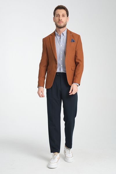 Frappoli Allegrie Ανδρικό μουστάρδα Oversize Mono μοτίβο γιακά Slim Fit Blazer Jacket