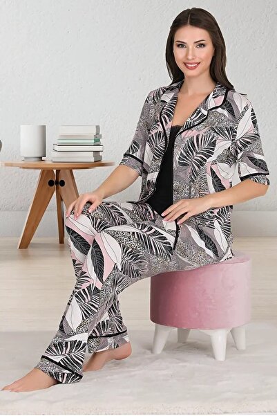 Viselya Set pijama din 3 piese cu nasturi multicolori