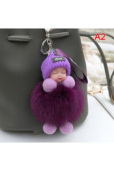 Choice سلسلة مفاتيح A2 Pompom Sleeping Baby لطيفة وناعمة على شكل دمية قطيفة حامل مفاتيح حقائب نسائية وفتيات وسلاسل مفاتيح سيارات