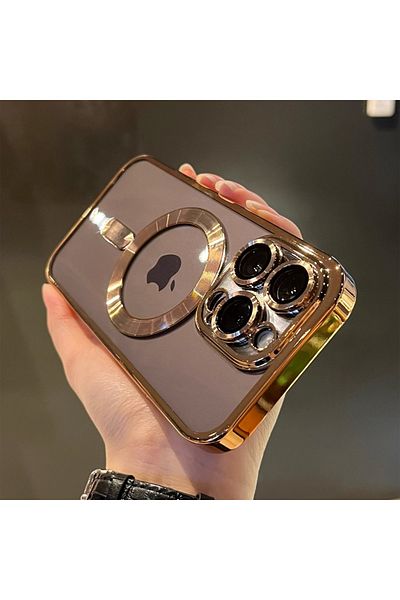 Choice جراب شفاف مطلي بالمغناطيس باللون الذهبي الفاخر لهاتف iPhone 14 مع شحن لاسلكي من Magsafe لهاتف iPhone 11 12 13