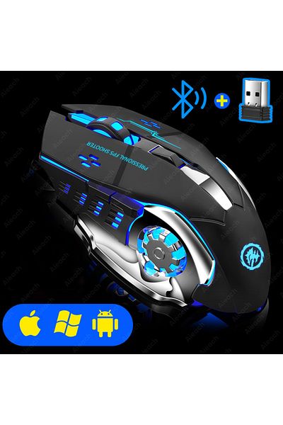 Choice ماوس لاسلكي قابل لإعادة الشحن باللون الأسود، ماوس صامت بتقنية البلوتوث، USB، ميكانيكي، للألعاب الرياضية الإلكترونية