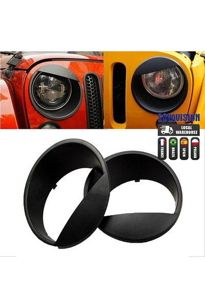 SOYAVISION For Jeep Wrangler Rubicon Sahara Jk Parts Black Bezels Front Light 7" Led Headlight Style Trim C...
