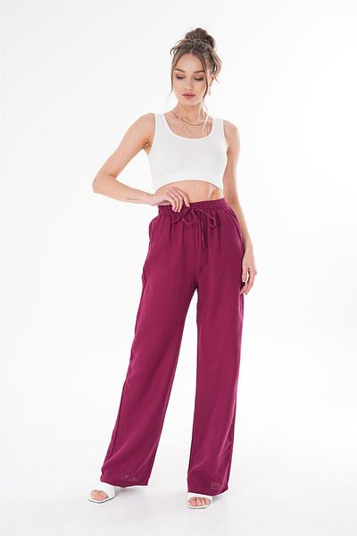 ŞİMAL Women's High Waist Wide Leg Muslin Trousers 250132   -