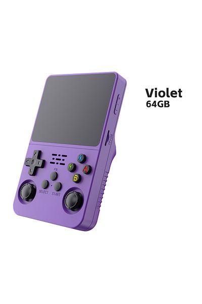 yydzkj 64GB Violet R36S Retro Handheld Video Game Console Linux System 3.5-inch IPS Screen Mini Portable Ha
