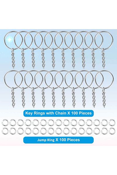 Choice سلاسل مفاتيح حلقات القفز 100 قطعة سلاسل مفاتيح مع سلسلة و100 قطعة حلقات القفز مجموعة حلقات سلسلة المفاتيح F