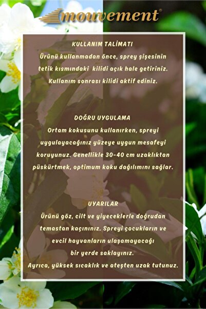 MOUVEMENT 2'Li 500 ml Oda Spreyi ile Ferah Bir Atmosfer (Yasemin Gardenya)