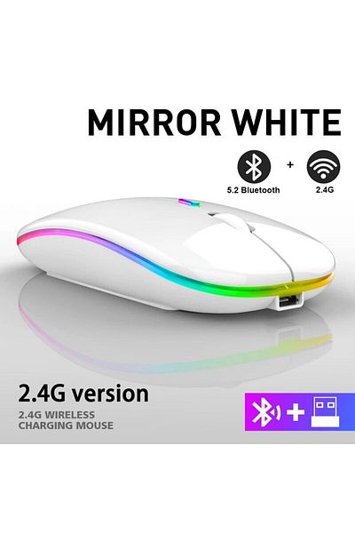 Choice White Wireless Mouse RGB Rechargeable Bluetooth Mice Wireless Computer Mause LED Backlit Ergonomic G