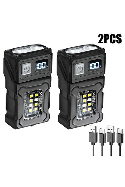 XIWANGFIRE 2pcs Mini Portable LED COB Flashlight Head Rotation Magnetic Torch Built-in Battery USB Rechargable