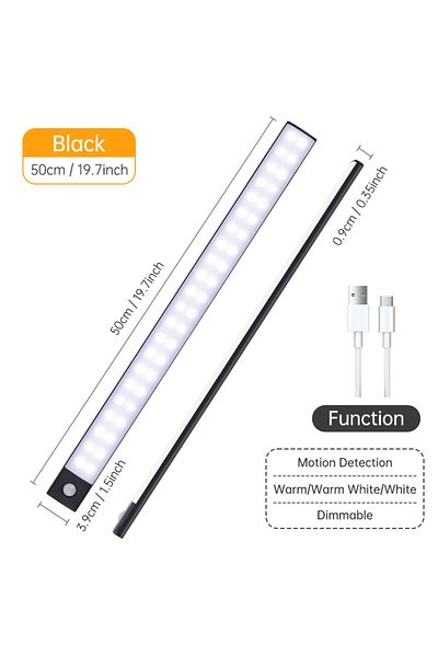 Pzsunly Black 50CM 3color in one Lamp Motion Sensor Light Wireless LED Night Light USB Rechargeable Night La