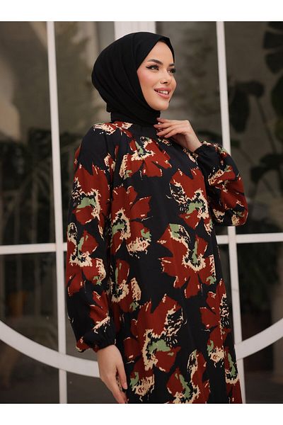 SAHRA BUTİK ΦΟΡΕΜΑ ΜΕ ΚΟΡΔΟΝΙ - Μαύρο - Πλακάκι - SAHRA BUTIK