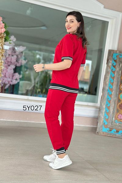 İnce Topuk Face Stone Printed Striped Tracksuit Set 5Y027