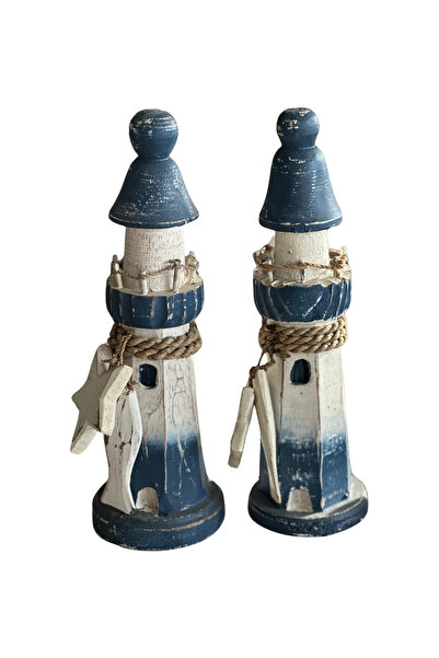 Home Ahşap el yapımı deniz feneri balık ve yıldızlı dekor obje masa üstü biblo