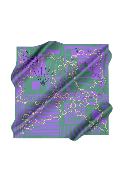 Aker Zincir Desenli İpek Krep Saten Eşarp