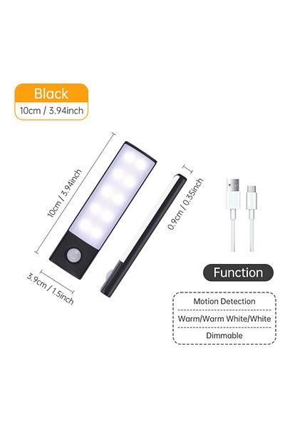 Pzsunly Black 10CM 3color in one Lamp Motion Sensor Light Wireless LED Night Light USB Rechargeable Night La