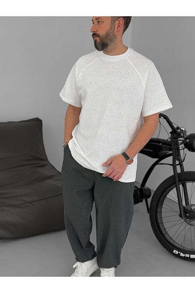 BYBASICMAN White Jacquard Fabric T-Shirt Yp-4081
