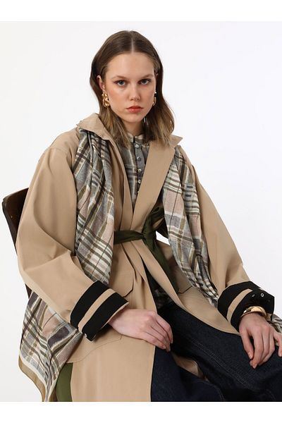 Refka Καμπαρντίνα Color Blocked με λεπτομέρεια μανσέτας - Beige Refka