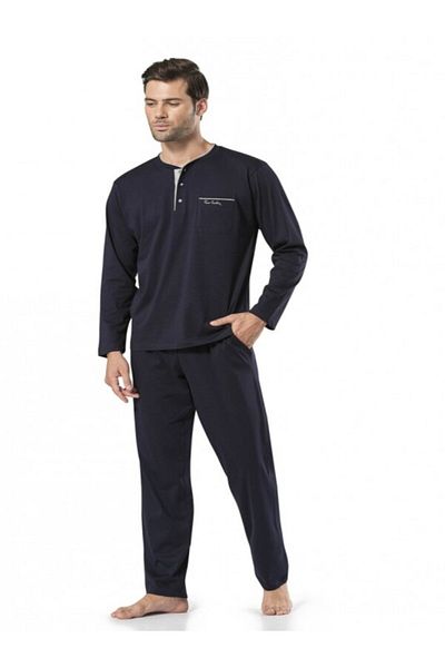 Pierre Cardin Men's Wide Fit Shawl Collar Navy Blue Groom Pajamas Set 5 Piece Dowry Set