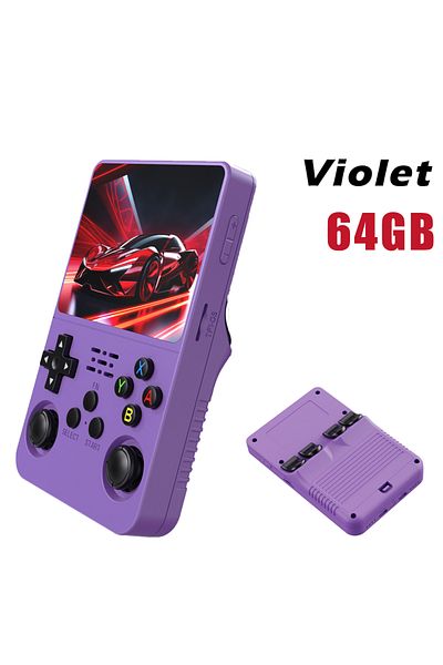 yydzkj 64GB violet R36S Retro Handheld Video Game Console Linux System 3.5-inch IPS Screen Portable Handhel